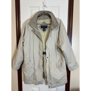 London Fog Mens Large Tan Beige Quilted Lined Full Zip Winter Parka L REG